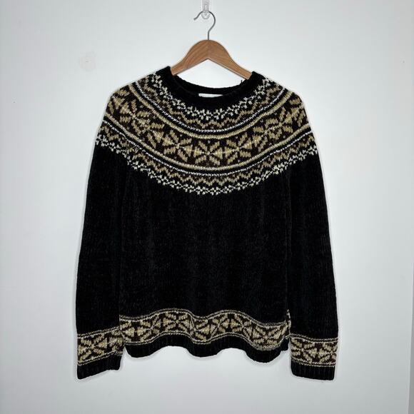 croft & barrow Fair Isle Nordic Black Brown Knit Winter Fall Sweater Size XL - Picture 3 of 8